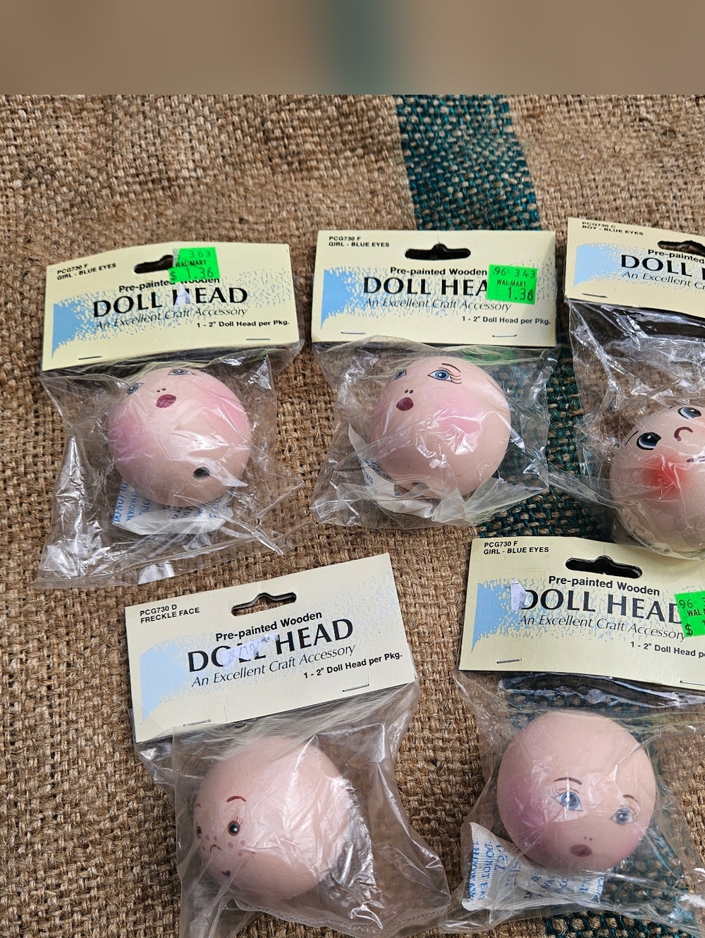 Vintage Doll Heads Pre Painted Wooden Craft Heads 2 Inch Size